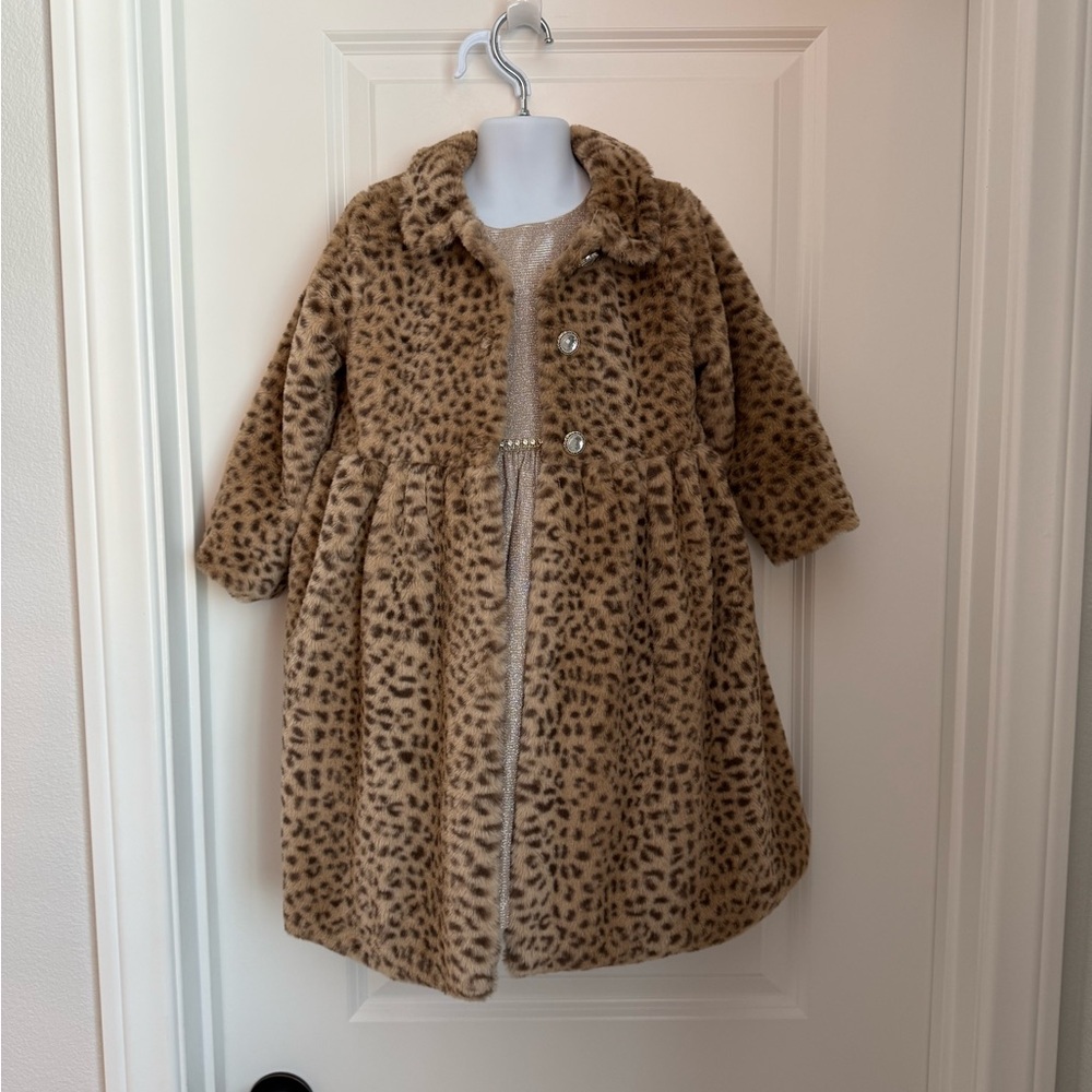 Biscotti holiday dress with leopard print jacket